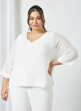 Plus Size V-Neck Top Off-White 