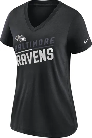 Nike Women's Slant Team (NFL Baltimore Ravens) Mid V-Neck T-Shirt in Black