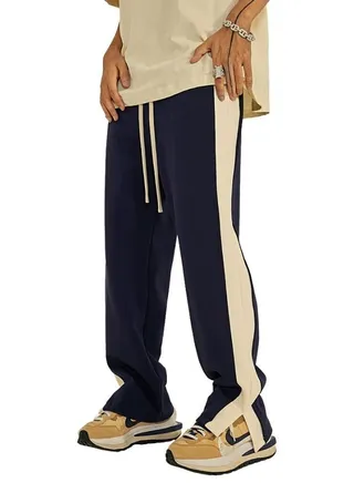 Unisex Men's Womens Side Split Straight Long Bottom Pant 