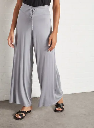 Waist Tie Wide Leg Pants Gray 