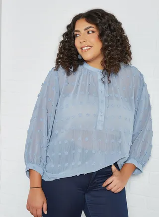 Plus Size Pom Pom Blouse Sky Blue 