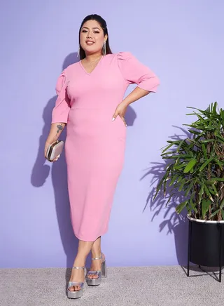 3/4 Sleeve Bodycon Dress with Back Slit 