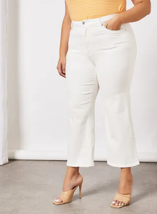 Plus Size Cropped Jeans White 