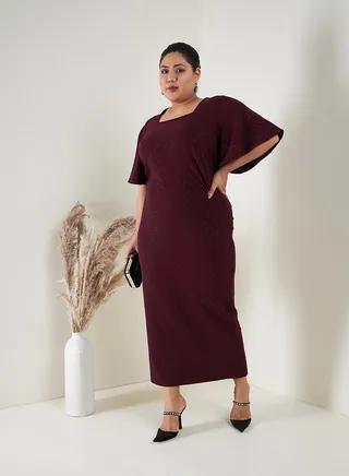 Square Neck Glitter Bodycon Maxi Dress 