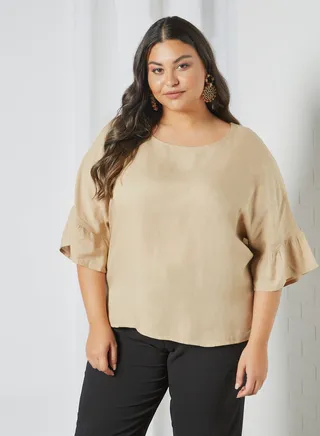 Plus Size Ruffle Detail Blouse Beige 