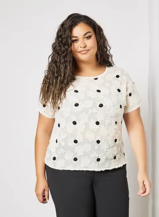 Plus Size Polka Dot Top Off White 