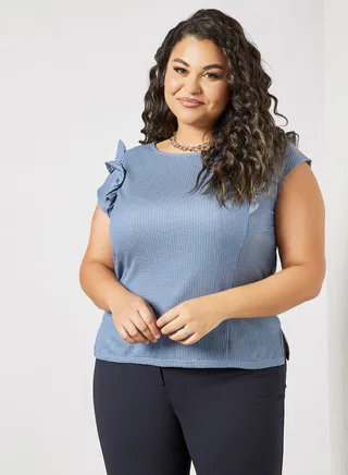 Plus Size Textured Sleeveless Top Blue 