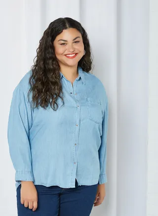 Plus Size Denim Shirt Clear Denim 