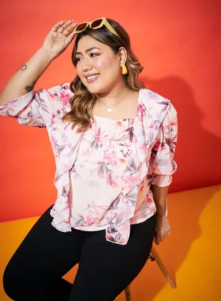Floral Print Frill Panel Blouse 