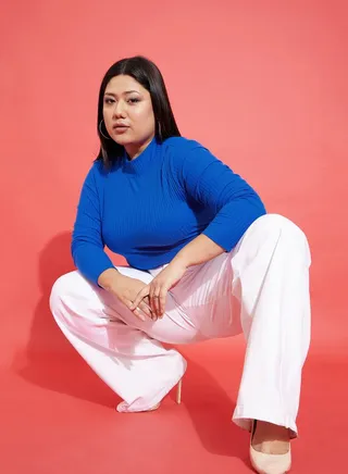 Ribbed High Neck Long Sleeve Top 