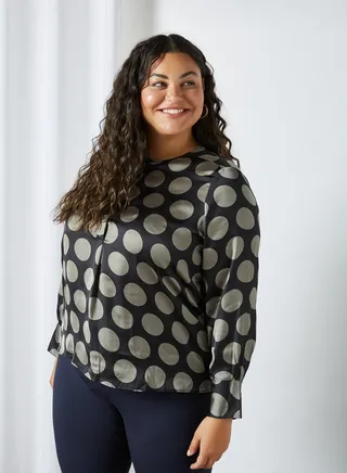 Plus Size Polka Dot Print Top Black 