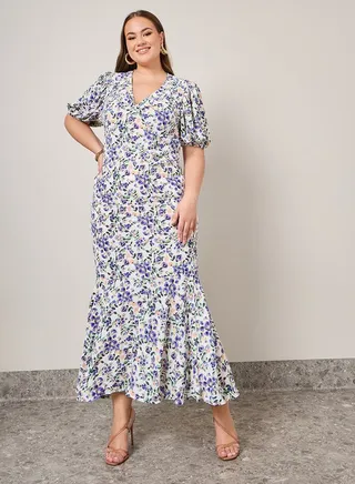 Fluted Hem Floral Maxi Dress 