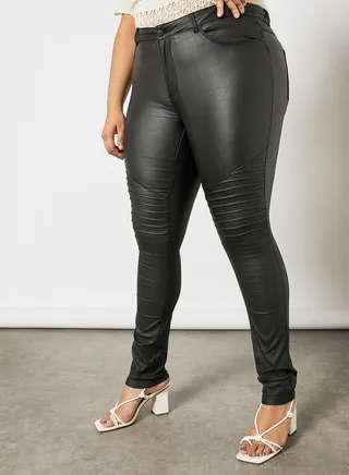 Curvy Faux Leather Skinny Pants Black 