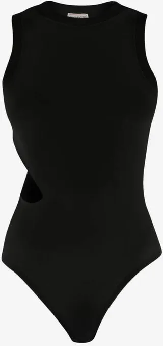 Women's Slashed Ribbed Bodysuit In Black