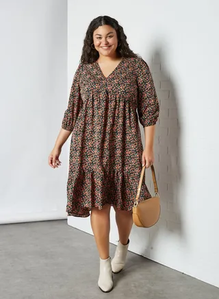 Plus Size Printed Dress Black 