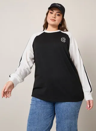 Colorblock Raglan Sleeve Oversized T-Shirt 