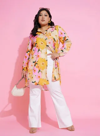 All Over Floral Print Longline Shirt 