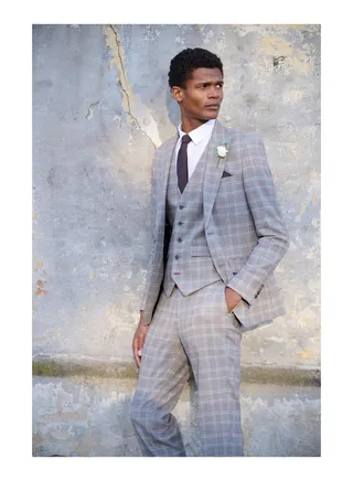 Slim Fit Black And White Highlight Check Suit Jacket 