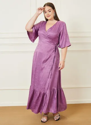 Jacquard Print A-Line Wrap Maxi Dress 
