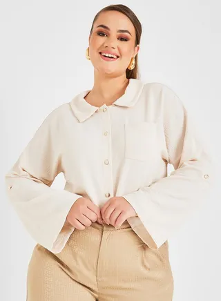 Textured Pocket Detail Long Sleeves Shirt 