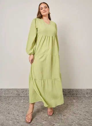 V Neck Tiered Maxi Dress 