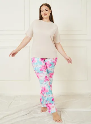 Drop Shoulder Pocket T-Shirt & Floral Pyjama Set 