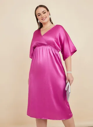 V Neck Satin Midi Dresses 