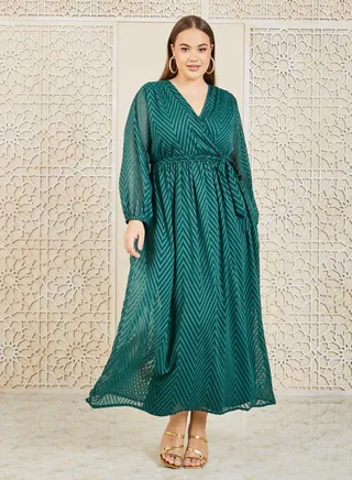 Dobby Zig Zag Texture A-Line Maxi Dress 