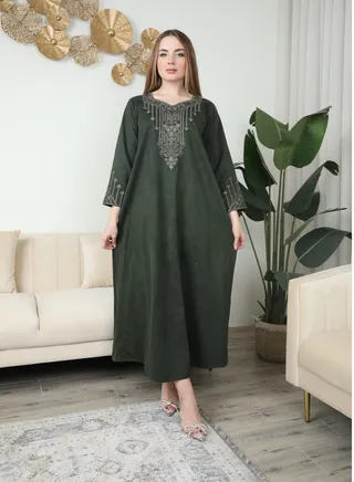 Bint al Bilad Ready-to-Wear Winter Jalabiya - Elegant Embroidered Design | Comfortable and Stylish Maxi Dress Article # 3787 