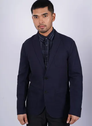 Men’s Single Chest Pocket Long Sleeves Suit Blazer in Electric Blue 