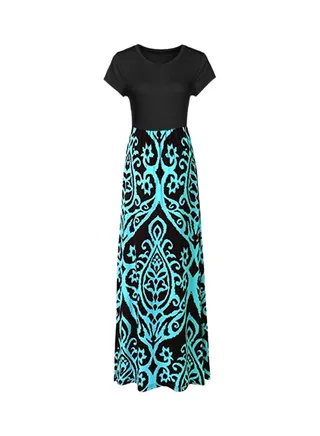 Paisley Printed Pocket Detailed Maxi Dress Black/Blue 