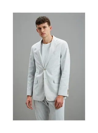 Stone Tonal Stripe Linen Suit Jacket 