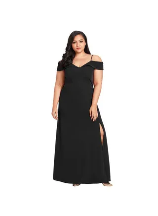 Slit Patterned Maxi Dress Black 
