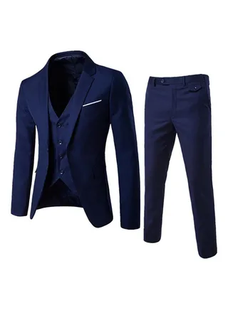 3-Piece Business Formal Slim Fit Suit Navy 