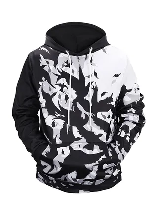 3D Bird Printed Hoodie Black/White 