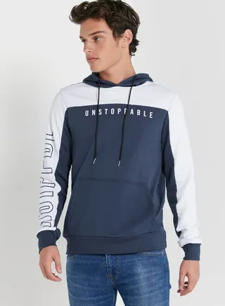 Colour Blocked Detail Hoodie Blue/White 
