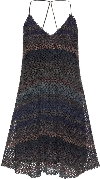 Lace knit mini halter dress
