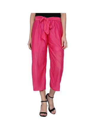 Paper Bag Waist Pants With Cloth Belt Pink 