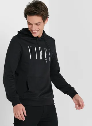 Vibes Printed Hoodie Black 