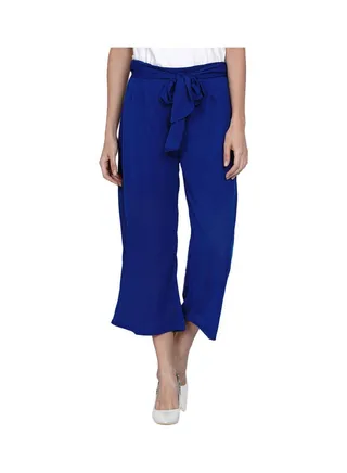 Paper Bag Waist Pants With Cloth Belt Imperial Blue 