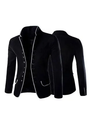 Stand Collar Solid Blazer Black 
