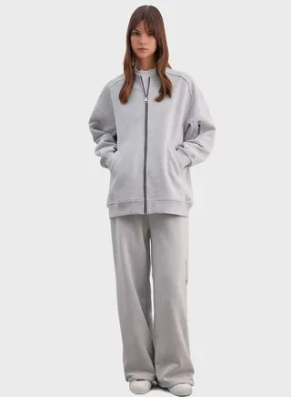 Wide Leg Thick Sweatshirt Fabric Trousers 