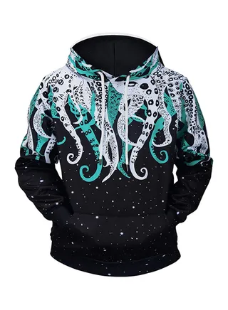3D Printed Design Hooded Neck Long Sleeves Hoodie Multicolour 