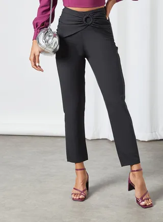 High-Waist Straight Pants Black 
