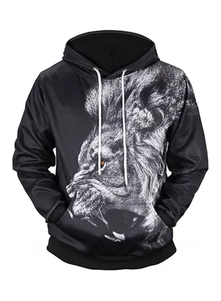 3D Printed Long Sleeves Hoodie Black/White 
