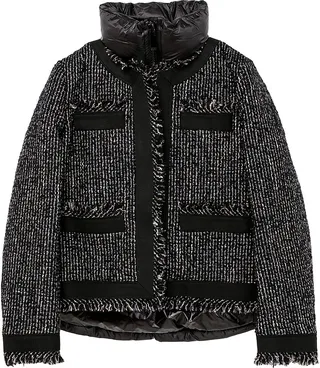 Mixed-Media Tweed Puffer Jacket