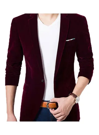 Lapel Collar Button Jacket Wine Red 