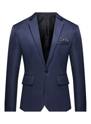Men Solid Color Groomsman Single Row And One Button Suit Cotton Casual Coat Navy 