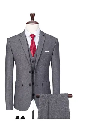 3 Piece Men Lapel V-neck Wedding Suit Formal Outfit Light Grey/White 