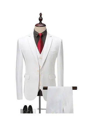 3 Piece Men Lapel V-neck Wedding Suit Formal Outfit Daisy White 